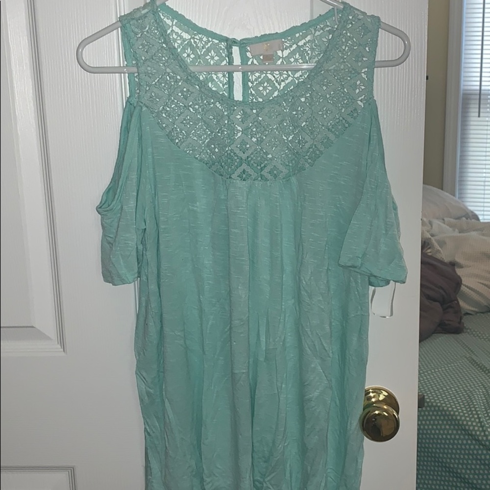 Mint Blue Open Shoulder Shirt